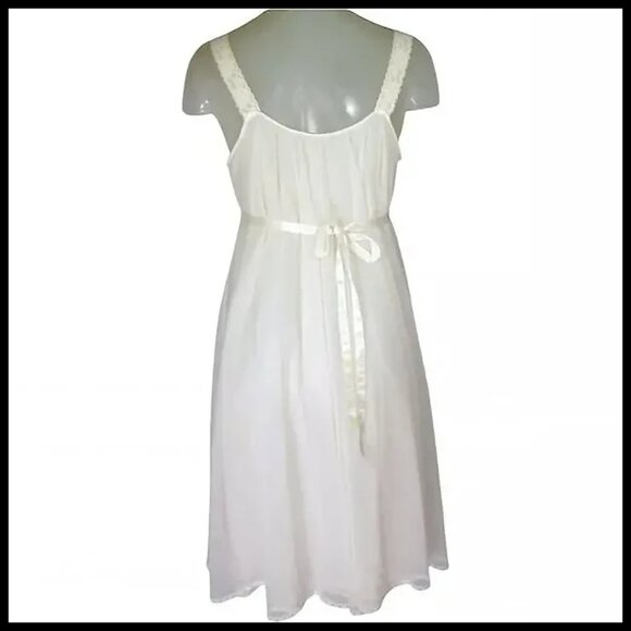 Vintage Vanity Fair Chiffon Lace White Nightgown Empire Waist - Picture 5 of 14